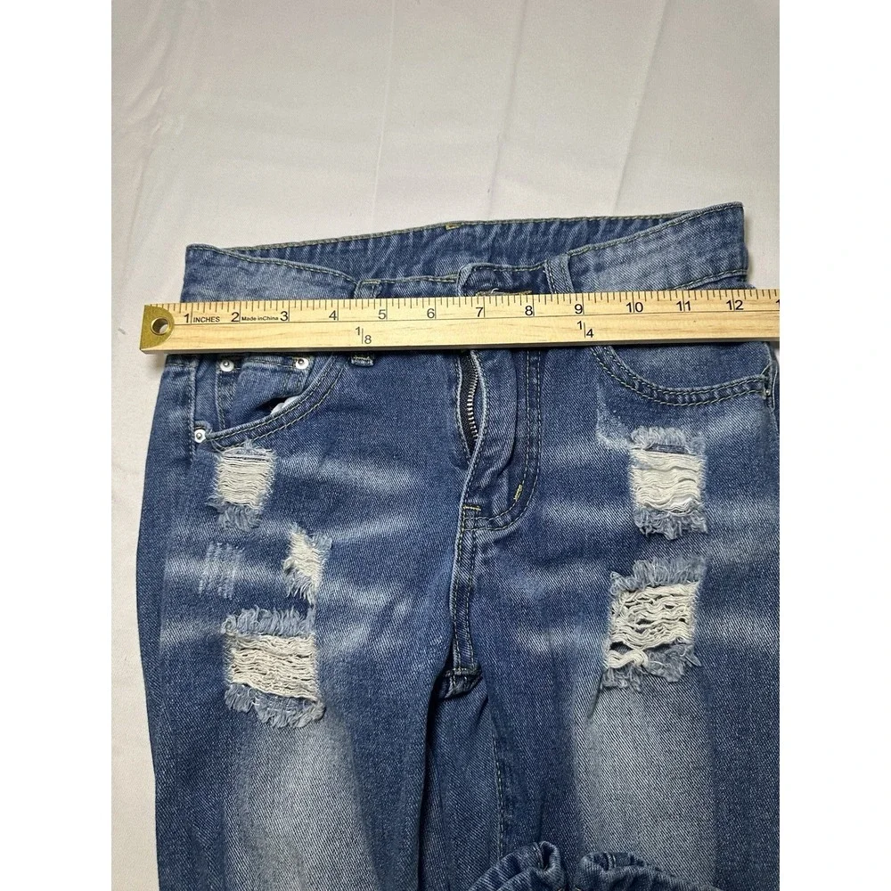 Boys Distressed Blue Jeans Size 8Y Straight Leg Denim Pants Trendy Grunge Casual